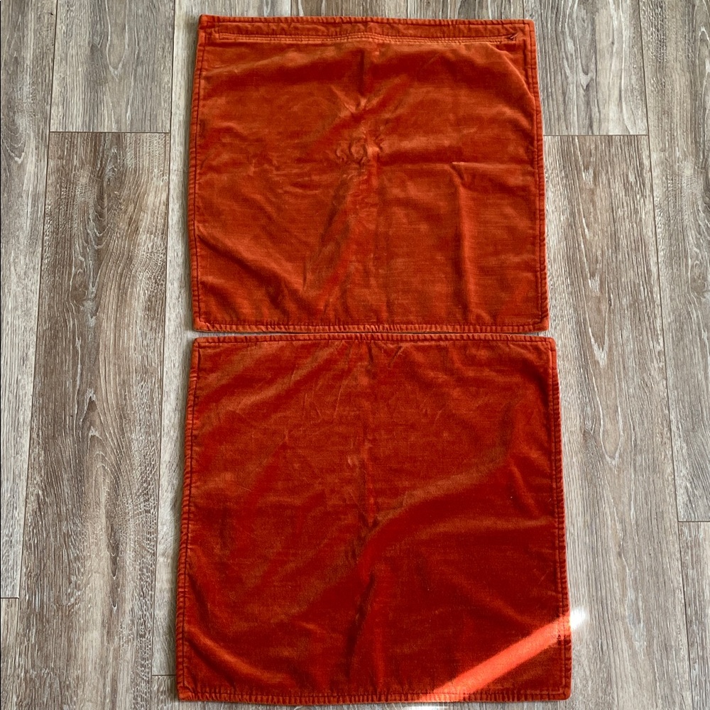 Pottery Barn Orange Rust Velvet Pillow Cover (2) Square 20 x 20” Accent Shams